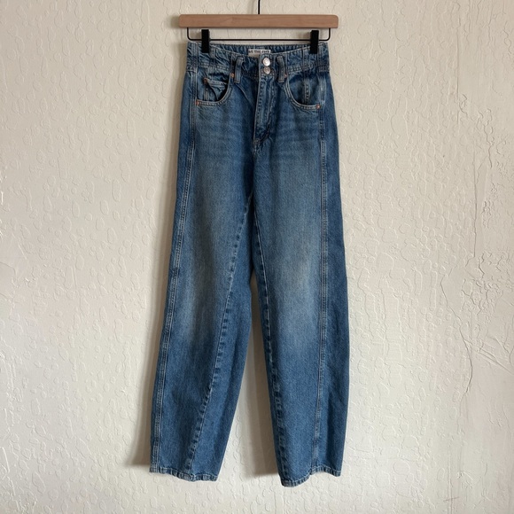 Free People We The Free Aster High Rise Straight Leg Jeans 24 Swarm Blue Denim - Picture 6 of 12